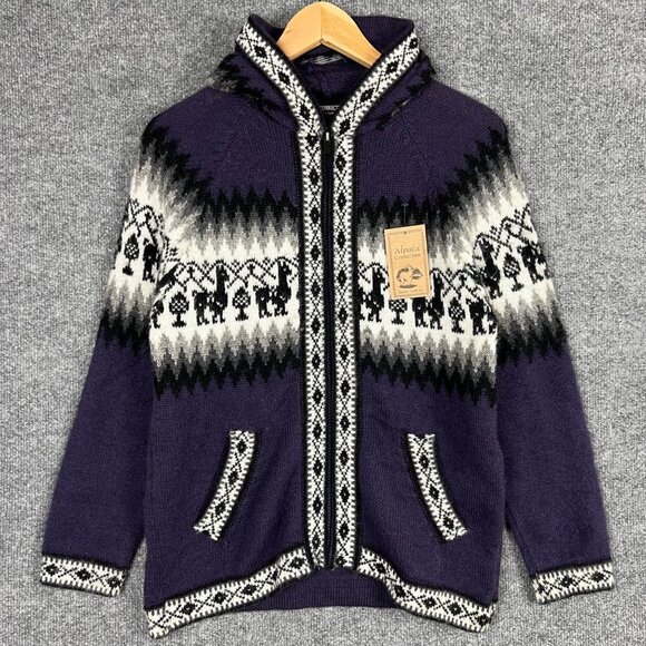 NEW WITH TAG Alpaca Connection Purple Patterned Sweater Zip up Hoodie Women’s‎ S - Picture 1 of 9